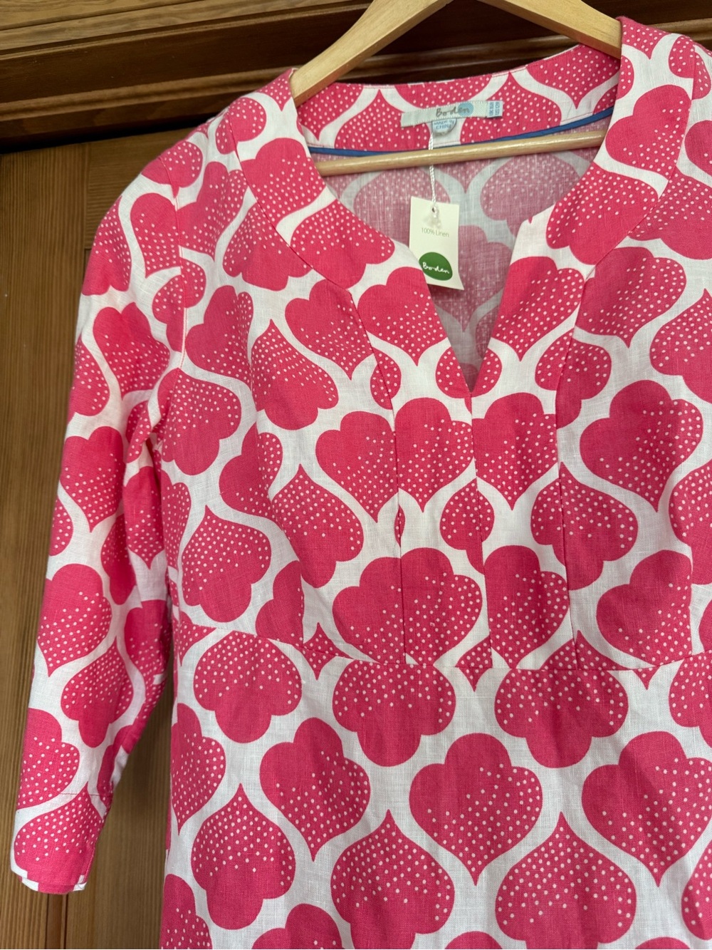 Boden 100% Linen Pink and White Patterned Shift Dress - Picture 3 of 3